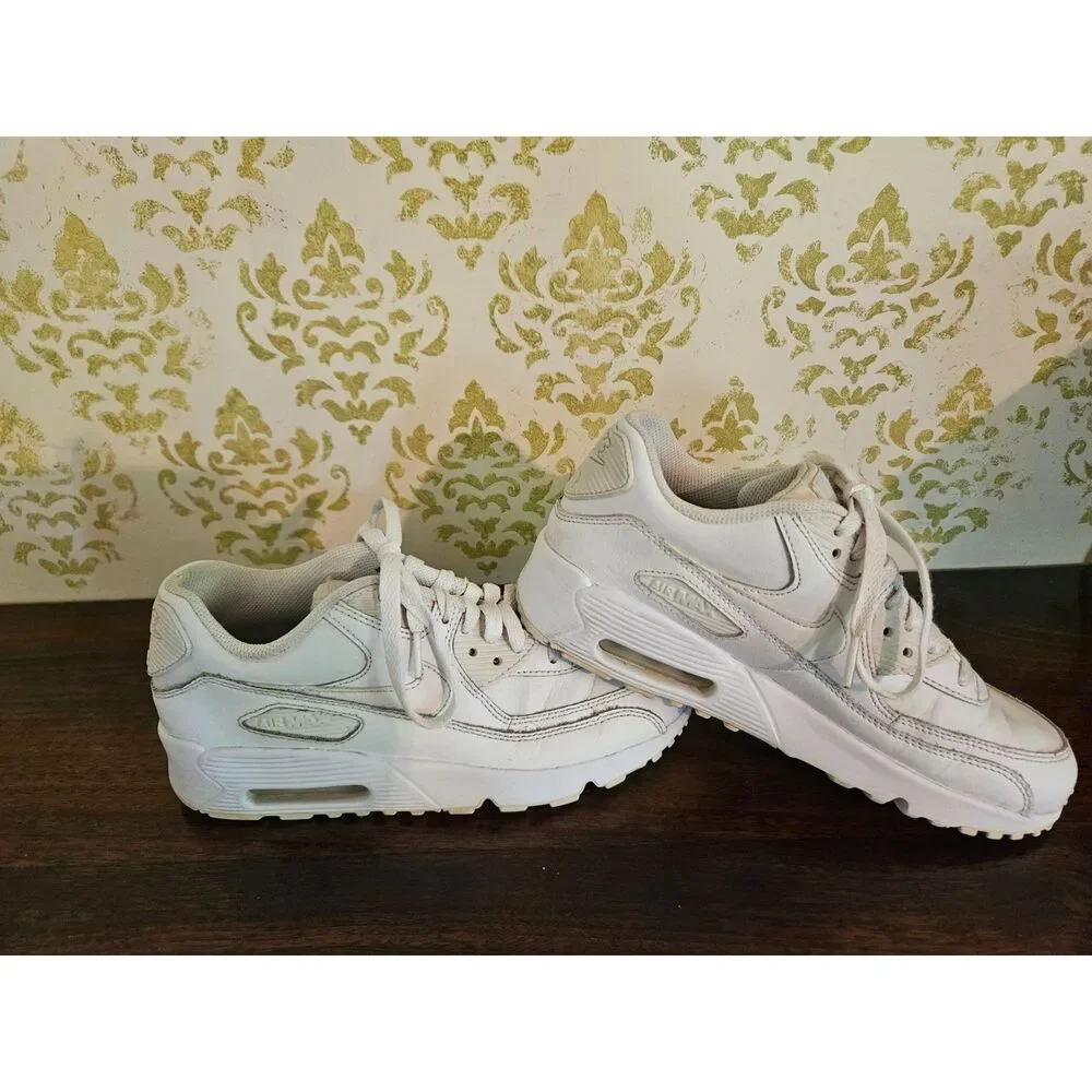 Nike Air Max 90 Whiteout, Triple White, Size 5.5 Kids, Leather